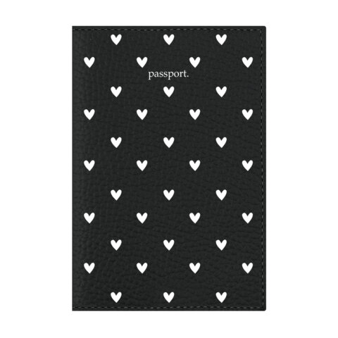 Обложка для паспорта натуральная кожа флоттер, принт "Сердечки", цвет черный, BRAUBERG, 238867