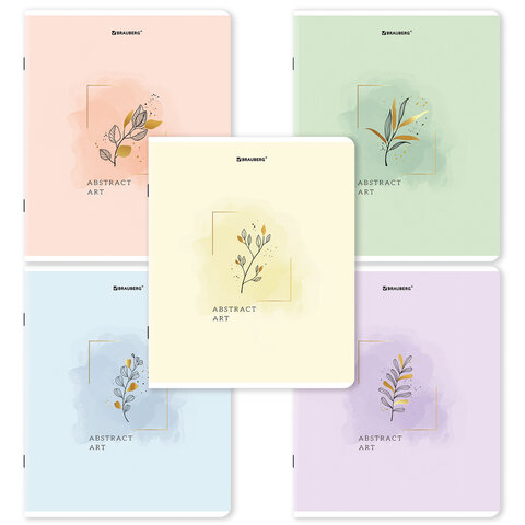Тетради ДЭК А5 48 л. КОМПЛЕКТ 5 шт. BRAUBERG, скоба, клетка, матовая ламинация, фольга, "Pastel Art", 404678