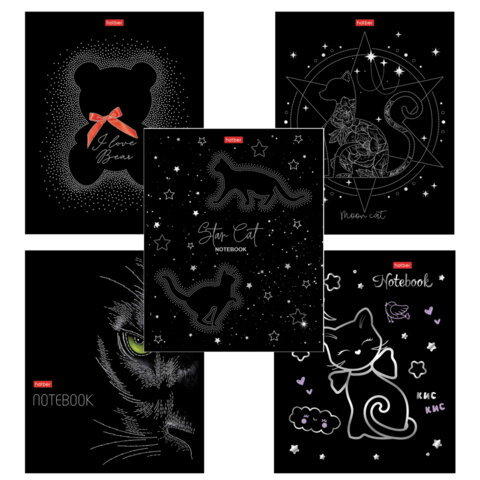 Тетрадь А5 48л. HATBER скоба, клетка, матовая ламинация, 3D фольга, Кошки-мишки (микс), 087356, 48Т5лофВ1