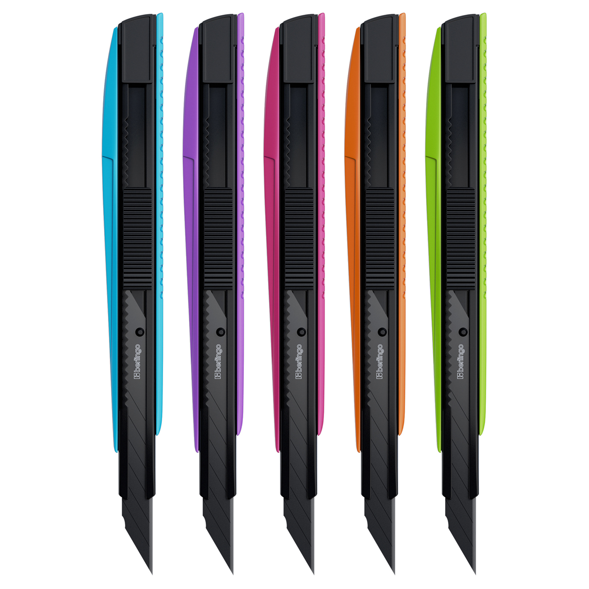 Нож канцелярский 9мм Berlingo "Color Zone 2", черное лезвие, auto-lock, металл. направл., ассорти, европодвес