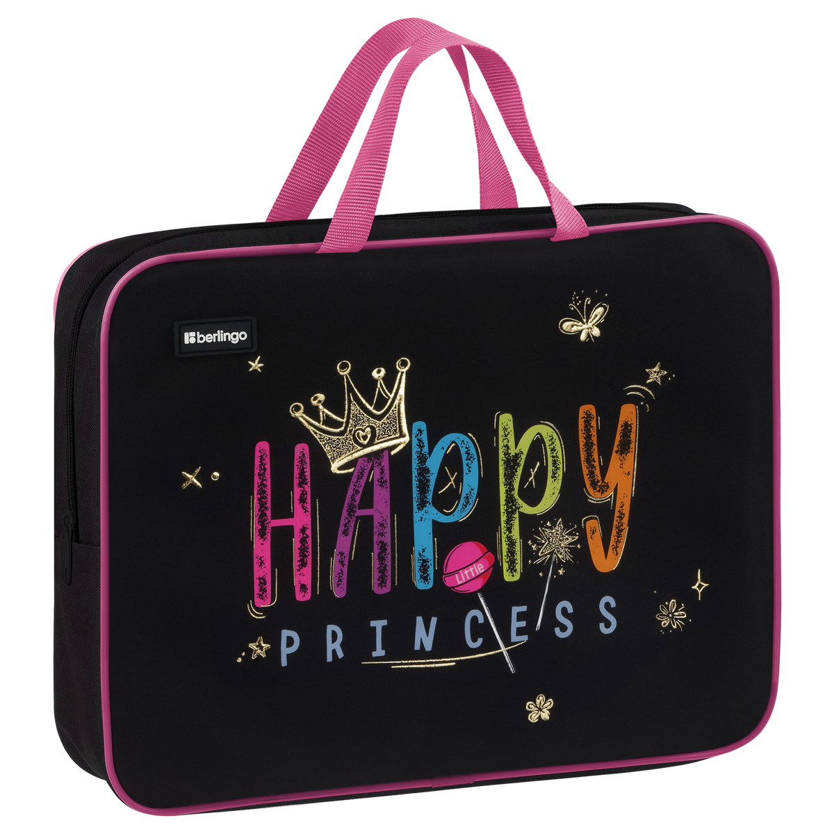 Папка текстильная с ручками 1 отделение, А4 Berlingo "Candy Princess", 350*265*80мм, текстиль, на молнии