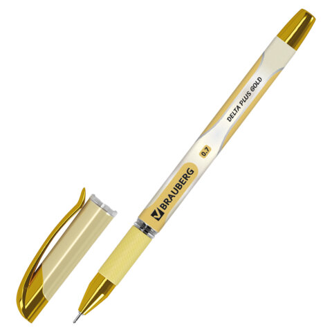 Ручка шариковая масляная с грипом BRAUBERG "Delta Plus Gold", СИНЯЯ, пишущий узел 0,7 мм, линия письма 0,35 мм, 144256