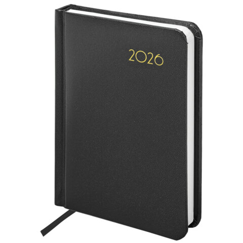 Ежедневник датированный 2026, МАЛЫЙ ФОРМАТ 100х150 мм, А6, BRAUBERG "Select", балакрон, черный, 117260