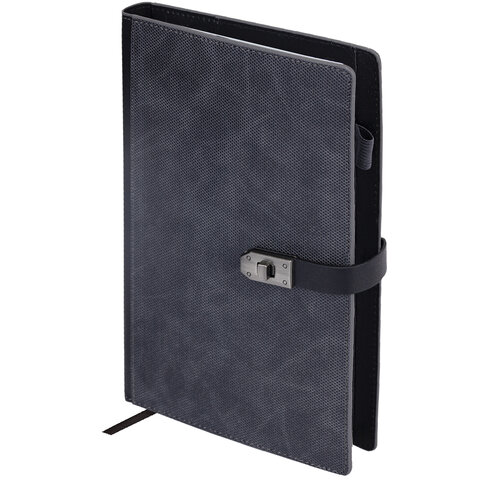 Ежедневник недатированный А5 152х220мм BRAUBERG "Sirius", под кожу, застежка 160л, черный, 116213