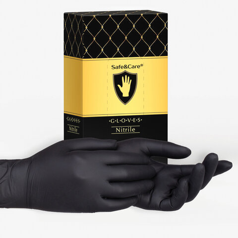 Перчатки нитриловые одноразовые 50 пар (100шт), размер M (средний), черные, SAFE&CARE, ZN318, ZN 318