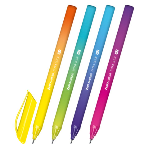 Ручка шариковая масляная BRAUBERG "Extra Glide DZ", СИНЯЯ, трехгранная, корпус ассорти, игольчатый наконечник 0,7 мм, линия 0,5 мм, 144263