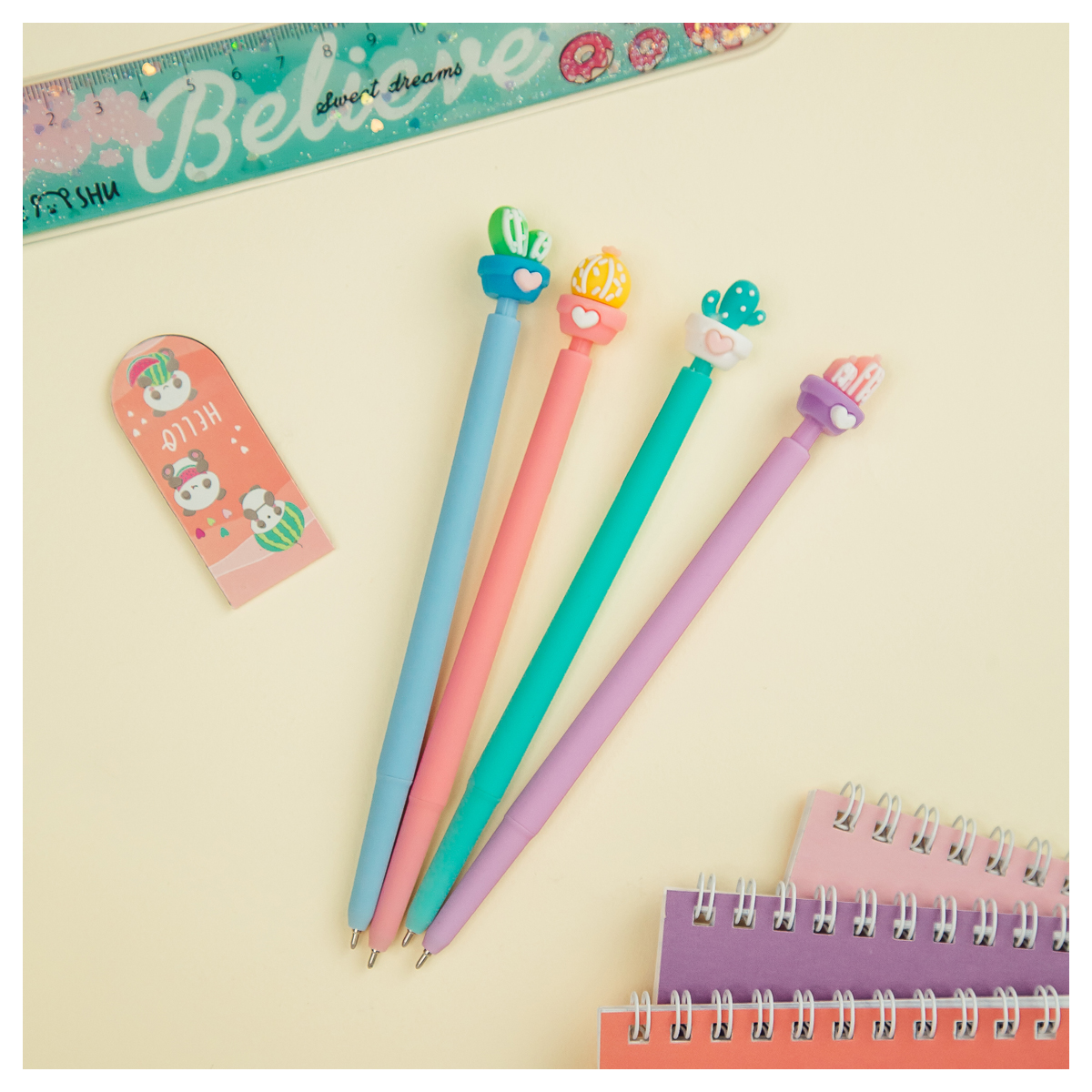 Ручка шариковая автоматическая MESHU "Lovely Cactus", синяя, 0,7мм, корпус ассорти