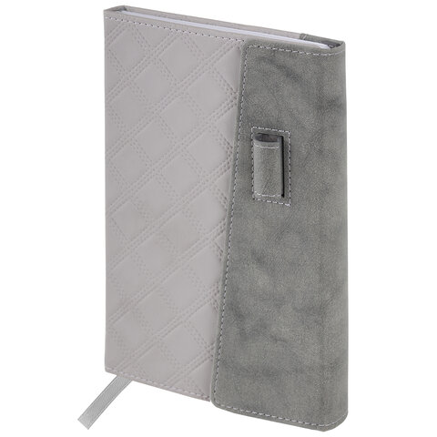 Ежедневник недатированный А5 145х215мм BRAUBERG Stitch, под кожу, магнит, 160л, серый, 116591