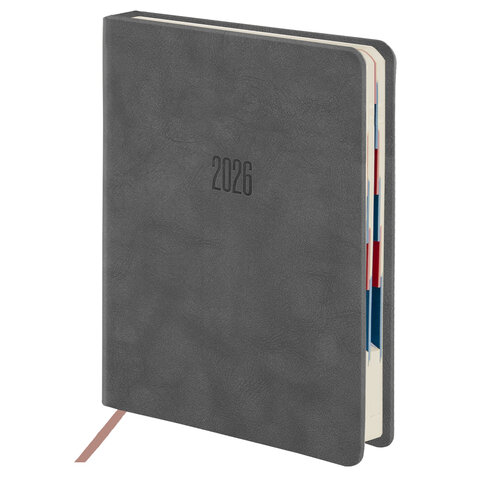 Ежедневник датированный 2026 B6 125х173 мм, GALANT "Vivid", под кожу, серый, 117410