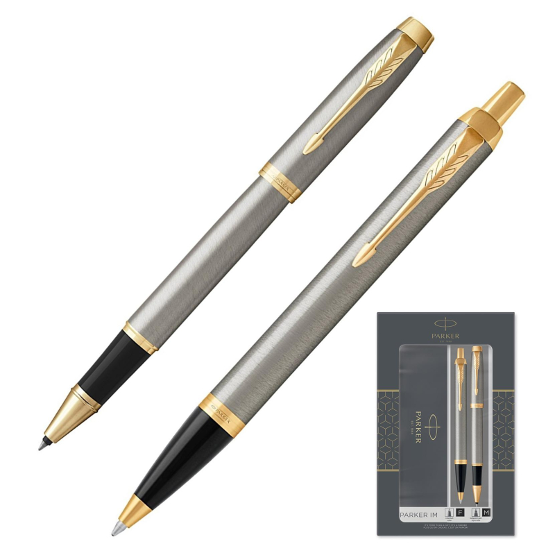 Набор ручек Parker IM Brush.Met.GT:шар руч,1мм ручка-роллер,1мм,кор 2093217