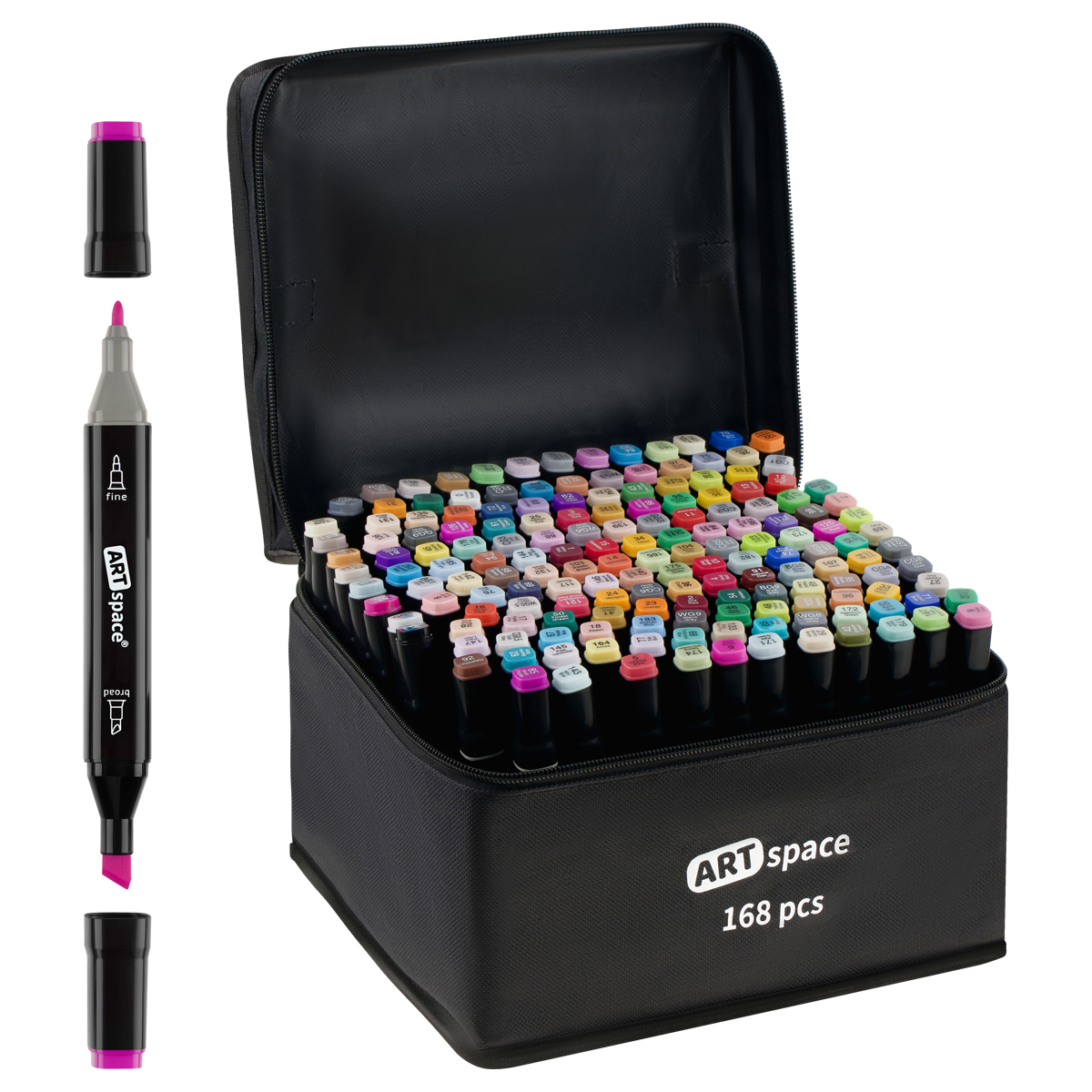Набор двусторонних маркеров для скетчинга ArtSpace 168цв., основные цвета, пулевид./скош.