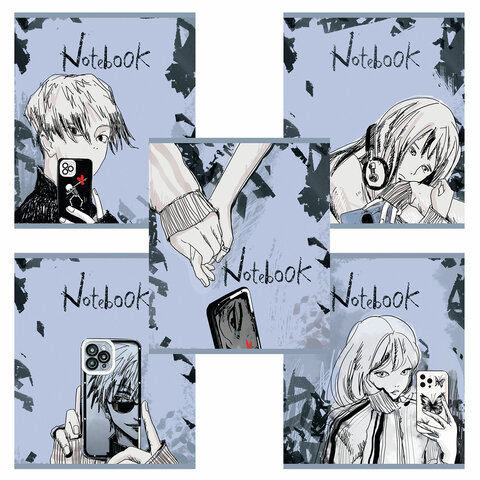 Тетрадь А5 48 л. ПЗБМ, скоба, клетка, Soft Touch, брайль, "Мобильная" (микс в спайке), 23379