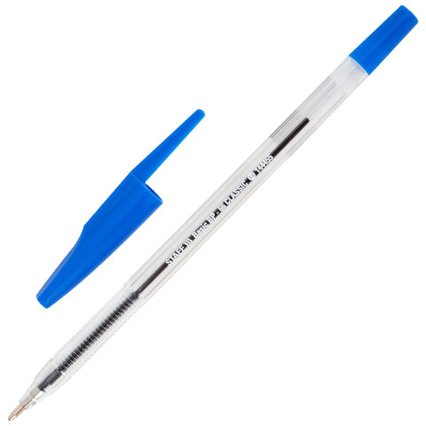 Ручка шариковая STAFF "Basic BP-66 CLASSIC", СИНЯЯ, корпус прозрачный, узел 1 мм, линия письма 0,5 мм, 144455