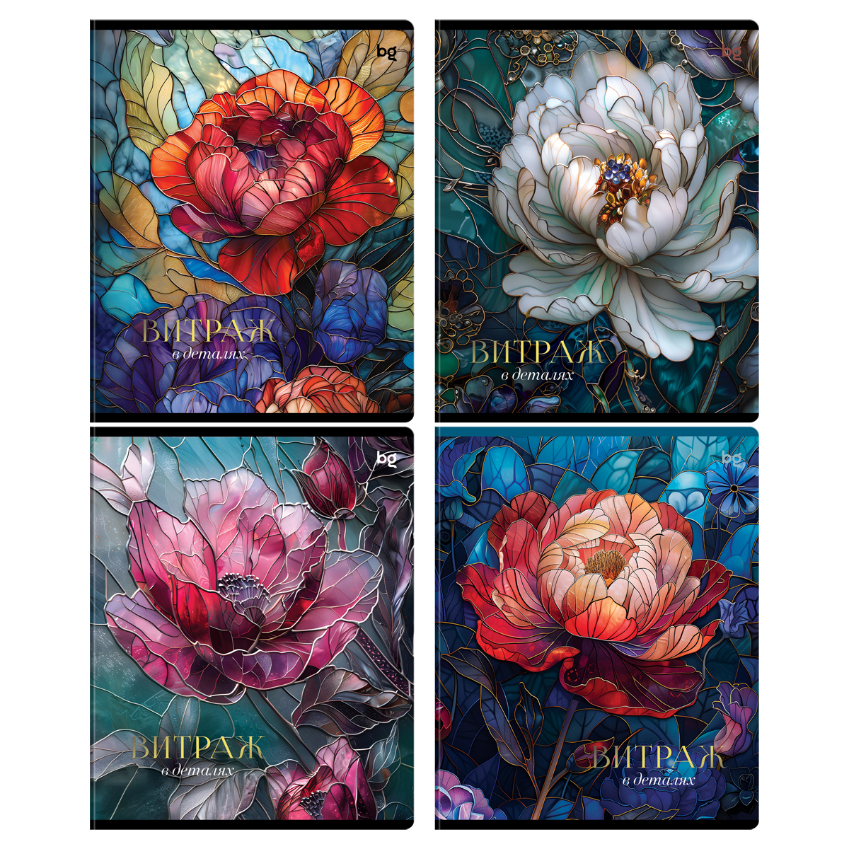 Тетрадь 48л., А5, клетка BG "Витраж", матовая ламинация, тиснение фольгой