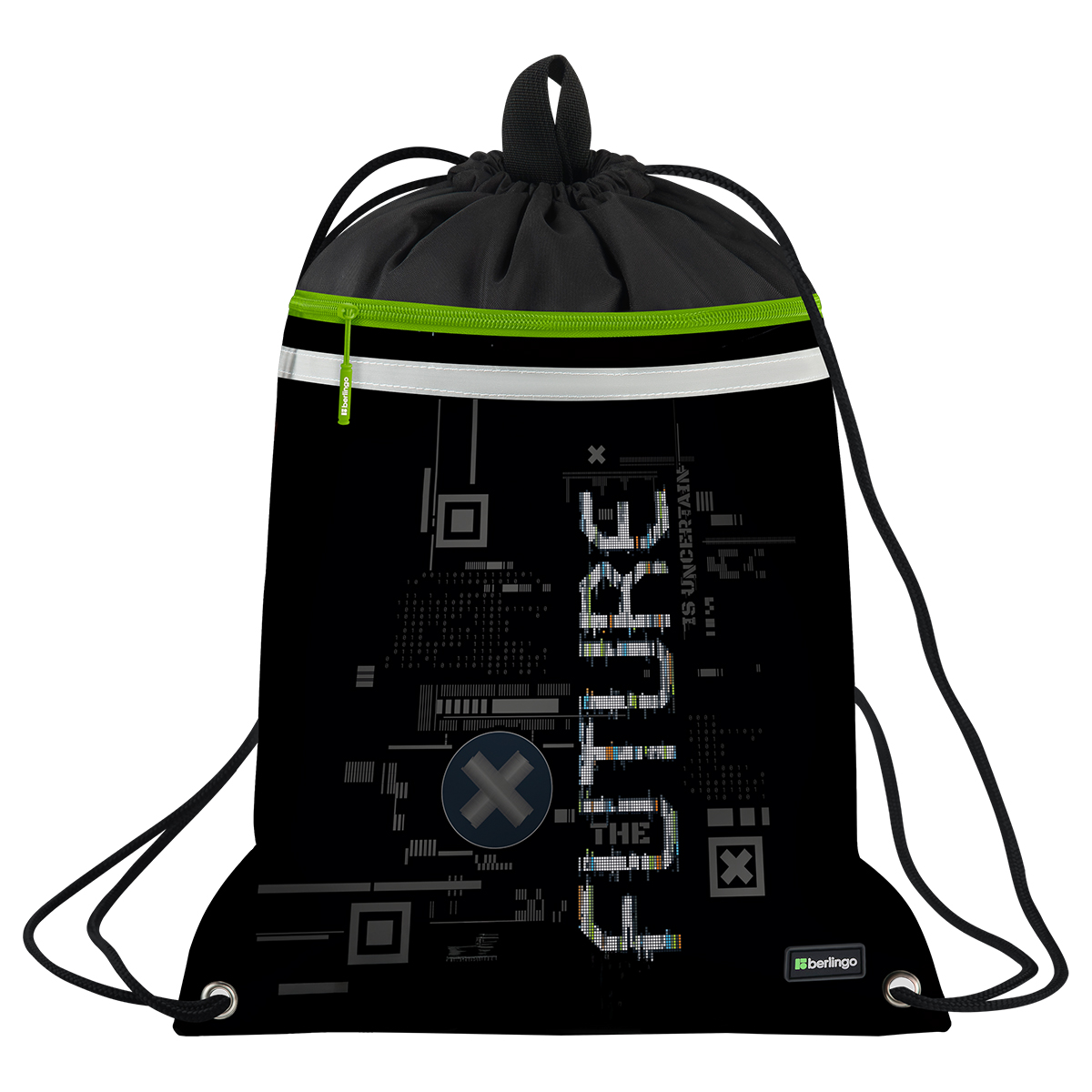 Мешок для обуви 1 отделение Berlingo "FutureX", 360*460мм, вентиляционная сеточка , светоотражающая лента, карман на молнии