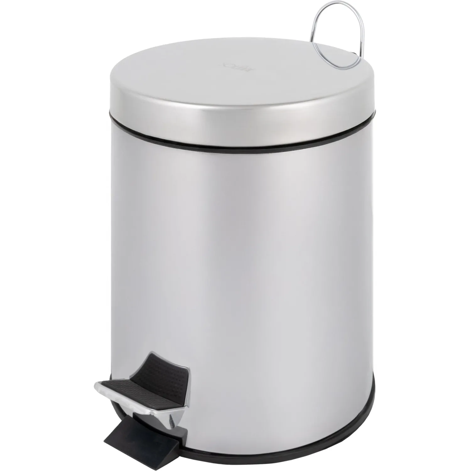 Ведро мусорное стальное 5л кругл сереб с пед и крышк+внутр ведро 205х286мм