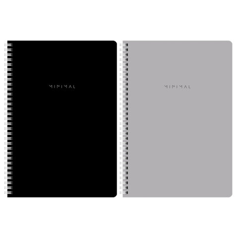 Тетради ДЭК А4 96 л. КОМПЛЕКТ 2 шт. BRAUBERG гребень, клетка, матовая ламинация, MINIMAL CLASSIC, 404878
