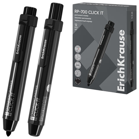 Маркер перманентный автоматический ERICH KRAUSE RP-700 "Click it", ЧЕРНЫЙ, 2 мм, 60828