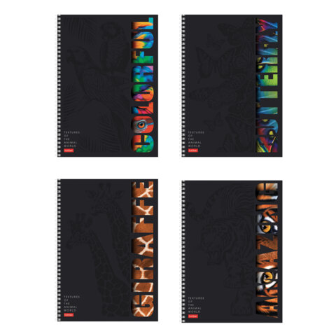 Тетрадь А4 96л. HATBER гребень, клетка, матовая ламинация, 3D лак, Animals print (микс), 085842, 96Т4лолВ1гр