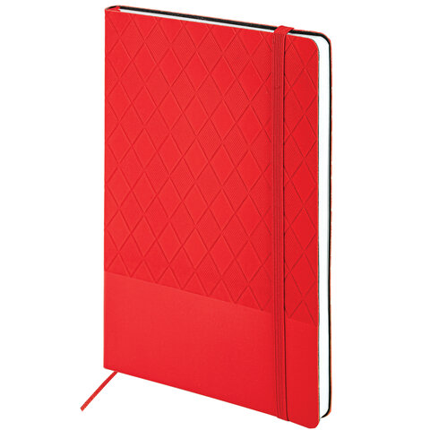 Блокнот А5 138x213мм BRAUBERG Tissage, под кожу, 80л, резинка, клетка, красный, 116603
