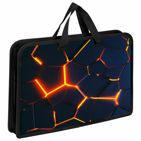 Папка на молнии с ручками ЮНЛАНДИЯ А4, 1 отделение, пластик, ширина 45 мм, "Volcano split", 273358