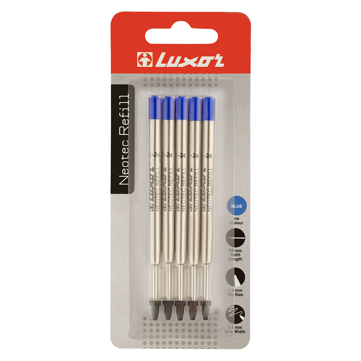 Набор стержней шариковых объемных Luxor, 5шт., синие, 99мм, 1,0мм, метал. корпус, блистер