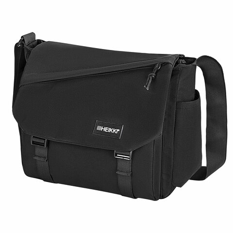 Сумка на плечо большая HEIKKI STREAM (ХЕЙКИ) два отд., боковые карманы, А4, черная, 26х32х11 см, 272641