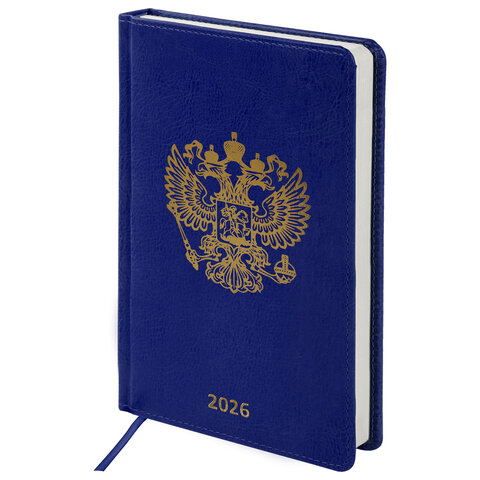 Ежедневник датированный 2026 А5 138х213 мм, BRAUBERG "State", под кожу, синий, 117416