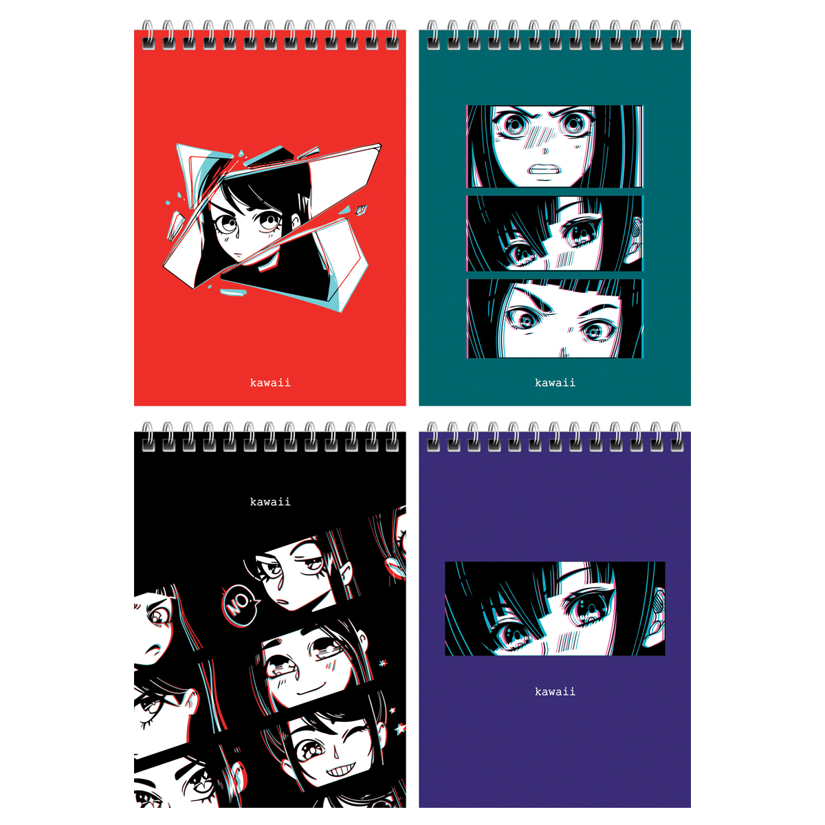 Блокнот А6 60л. на гребне MESHU "Kawaii", матовая ламинация, выборочный УФ-лак