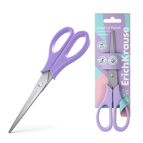 Ножницы ERICH KRAUSE "EasyCut Pastel" 170 мм, цвет ассорти,в картонной упаковке с евр, 60875