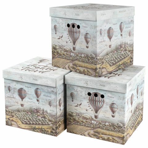 Короб для хранения из плотного микрогофрокартона 315х315х315 мм, КОМПЛЕКТ 3 ШТ, BRAUBERG HOME, 271819