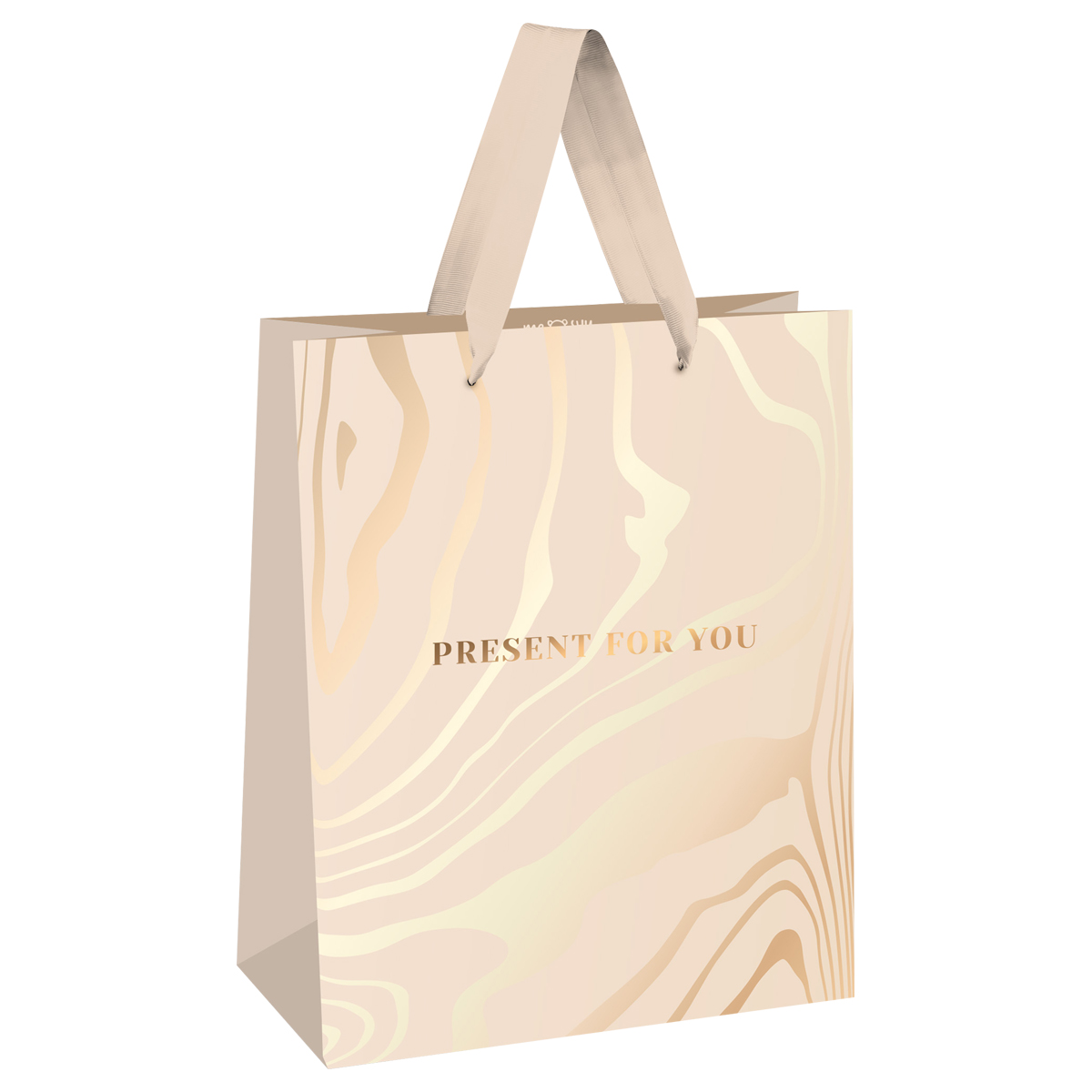 Пакет подарочный 18*23*10см MESHU "Beige", фольга, выборочный лак, матовая ламинация