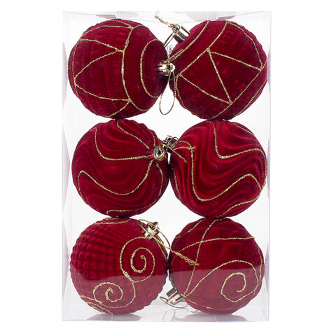 Шары елочные 6 шт., 8 см, "Burgundy Charm", пластик, софт-тач, бургунди, ЗОЛОТАЯ СКАЗКА, 592453