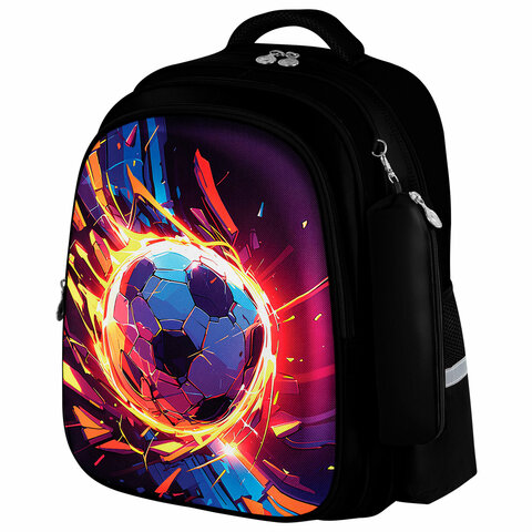 Рюкзак BRAUBERG KIDS MIND с пеналом в комплекте, 2 отделения, "Football", 40х28х18 см, 273178