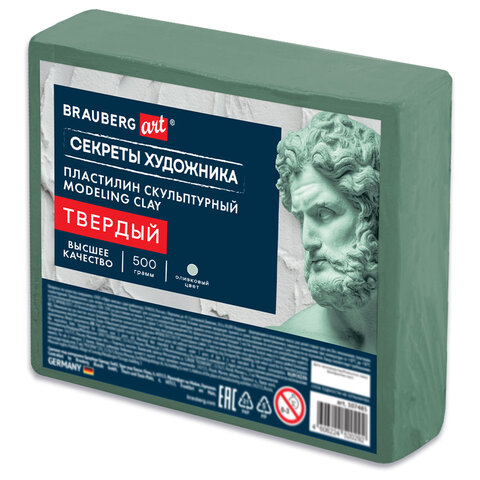 Пластилин скульптурный ТВЕРДЫЙ ОЛИВКОВЫЙ "Секреты художника", 0,5 кг, BRAUBERG ART, 107485