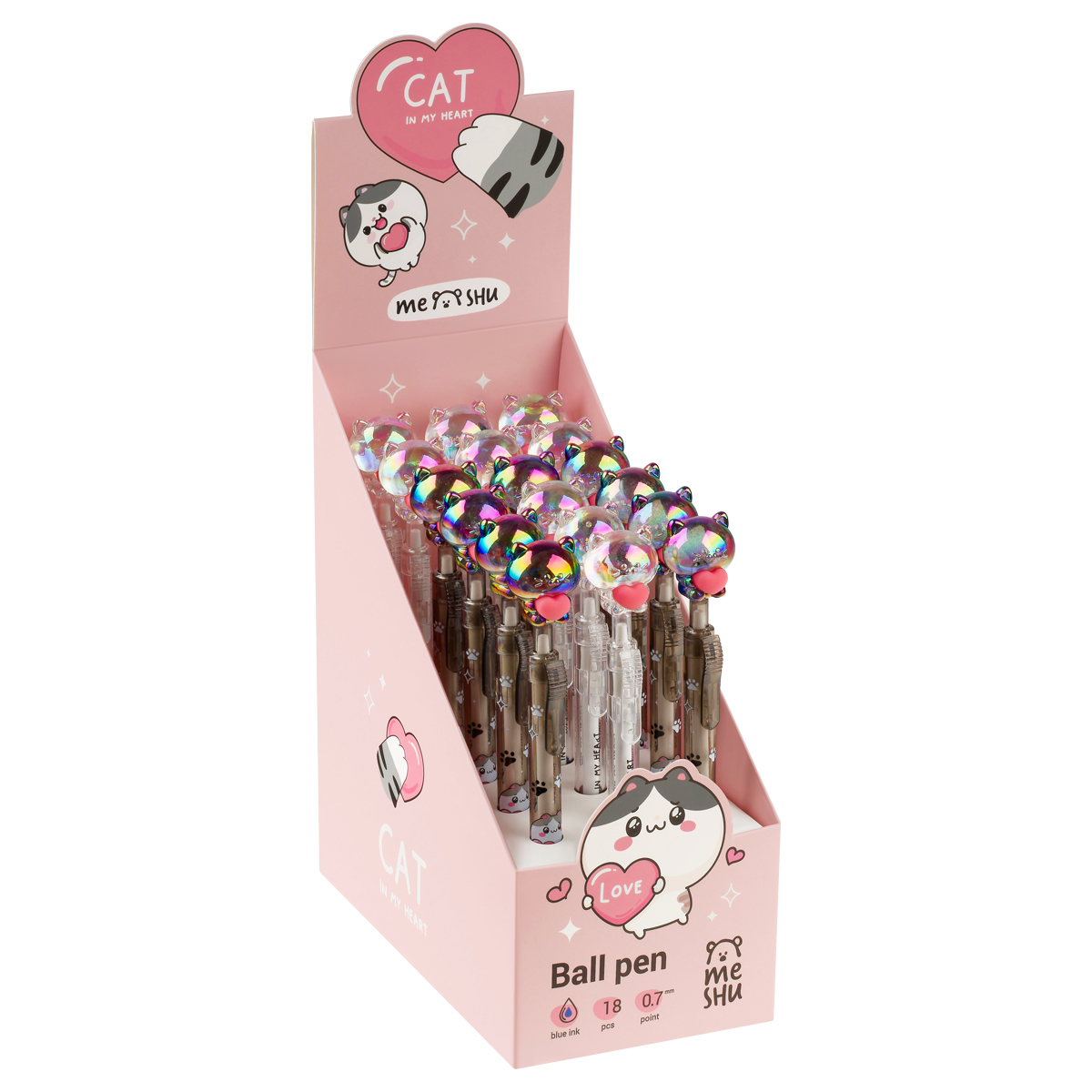 Ручка шариковая автоматическая MESHU "Cats Lovers" синяя, 0,7мм, корпус ассорти