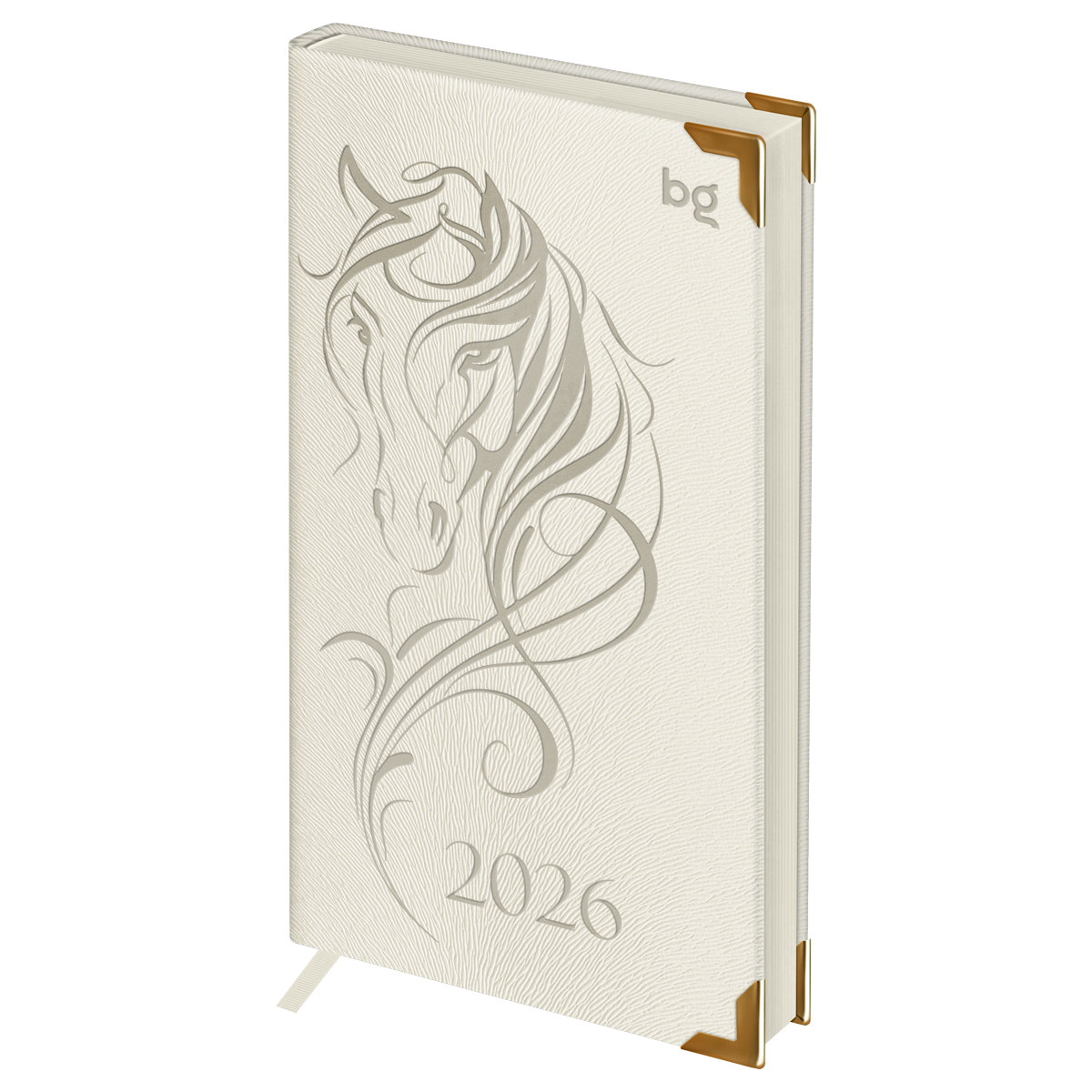 Еженедельник датированный 2026г., 90*165, 64л., твердый переплет, кожзам, BG "Horse. Pearl", жемчужный, цветной срез