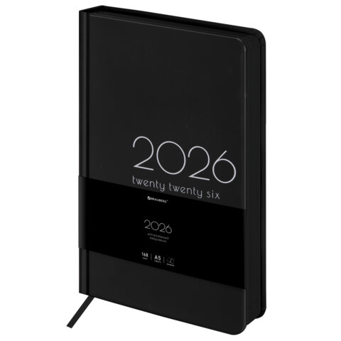 Ежедневник датированный 2026 А5 138x213 мм, BRAUBERG "Vista", под кожу, твердый, "Black coal", 117460