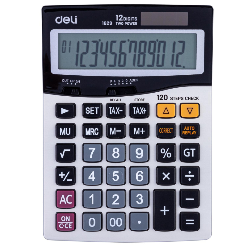 Калькулятор настольный КОМП. Deli E1629,12-р,дв.пит,181x130мм,мет,серебр