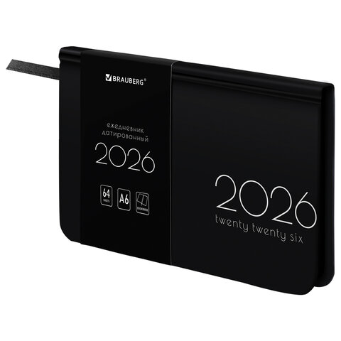 Еженедельник датированный 2026 МАЛЫЙ ФОРМАТ 95х155 мм, А6, BRAUBERG "Vista", под кожу, "Black coal", 117205