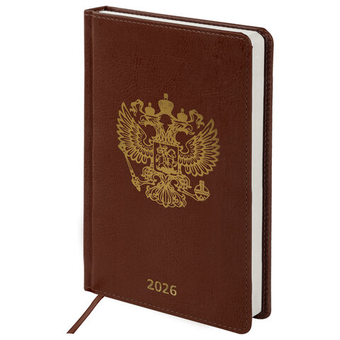 Ежедневник датированный 2026 А5 138х213 мм, BRAUBERG "State", под кожу, коричневый, 117417