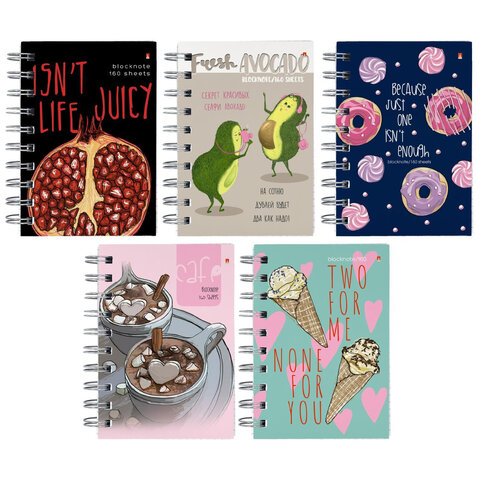 Блокнот МАЛЫЙ ФОРМАТ А6, 160л, гребень, ламинированный картон, клетка, Альт, (5 видов), 3-160-010/02