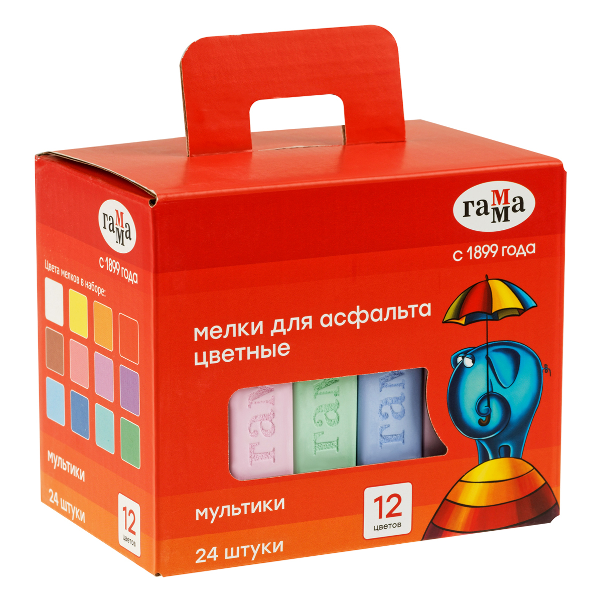 Мелки для асфальта Гамма "Мультики" цветные 24шт, квадратные, картонная коробка