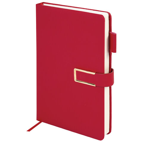 Ежедневник недатированный А5 143х210мм BRAUBERG Deluxe, под кожу, магнит 160л, красный, 117142