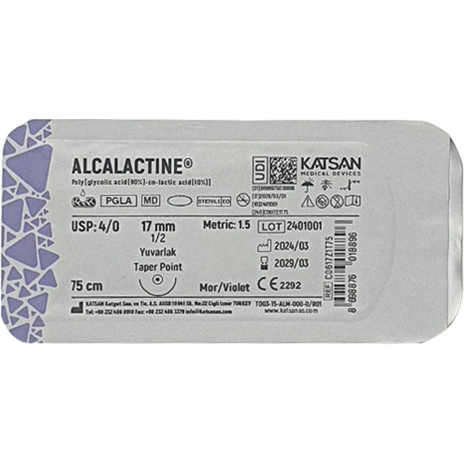 Шовный материал ALCALACTINE 4/0 17 1/2 TAPER POINT кол. 75  уп/12 шт