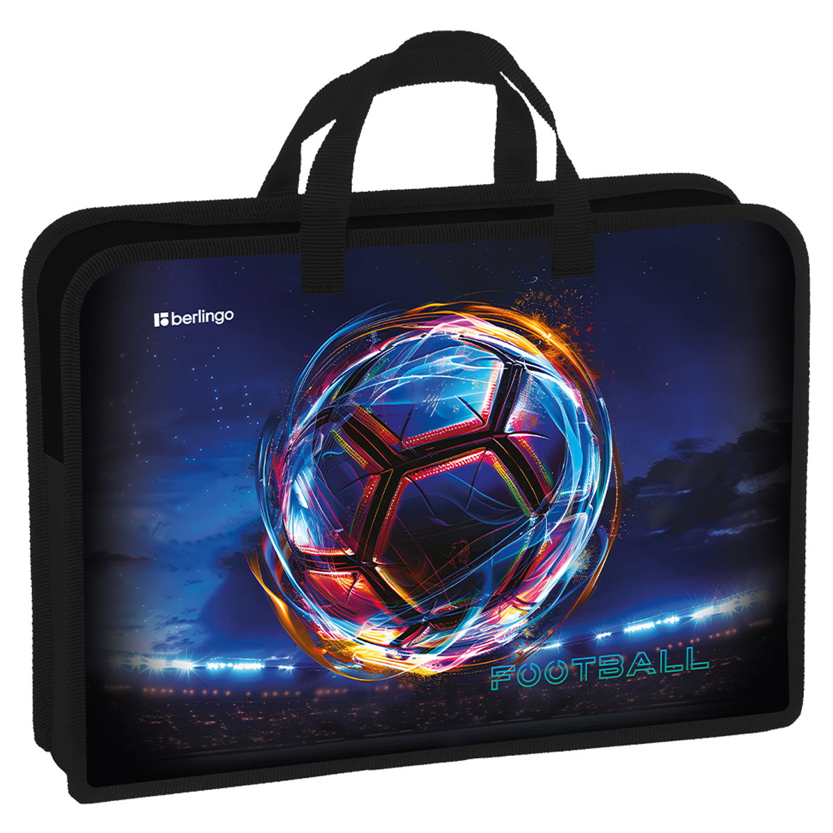 Папка с ручками 1 отделение, А4 Berlingo "Cyber Football", 340*245*75мм, пластик, на молнии