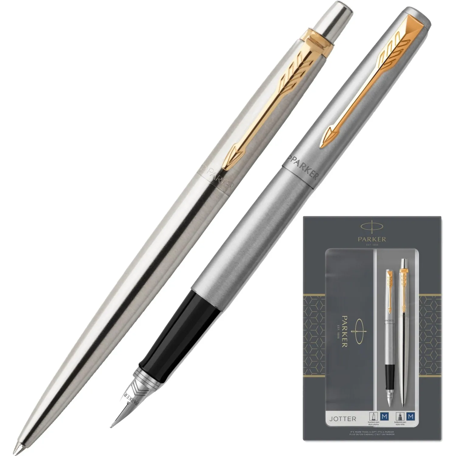 Набор пишущих принадл. PARKER Jotter Stainless Steel GT шар.руч+перо2093257