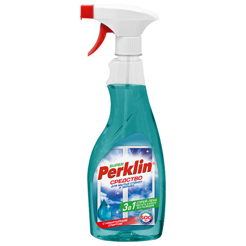 Средство для мытья стекол и зеркал с нашатырным спиртом 500мл PERKLIN SUPER, распылитель, 700632