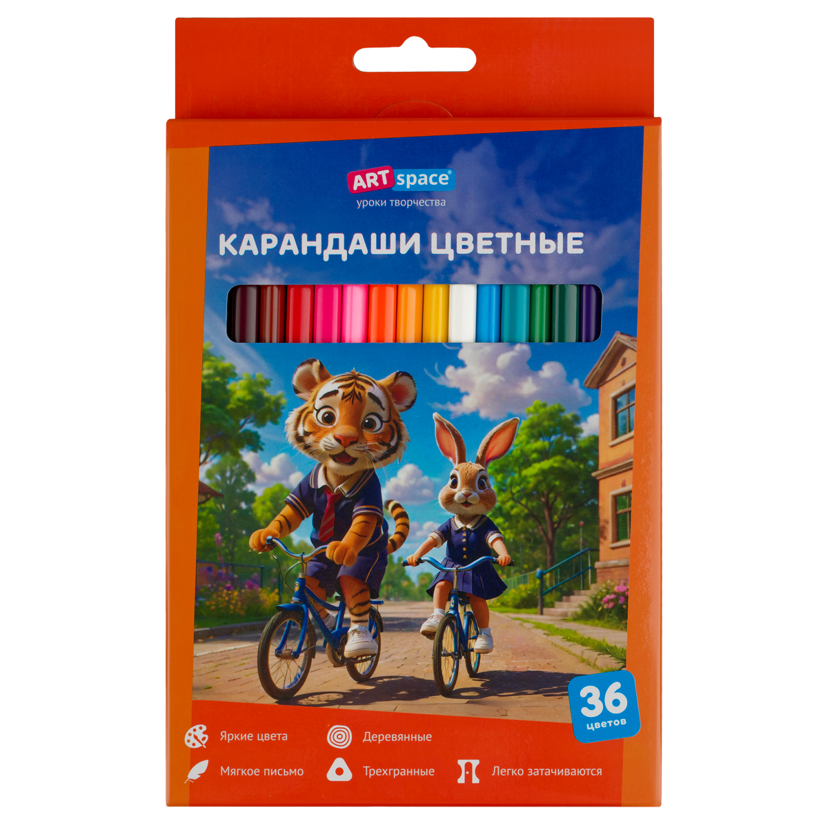 Карандаши цветные ArtSpace "School mood", 36цв., трехгранные, заточен., картон. упак., европодвес