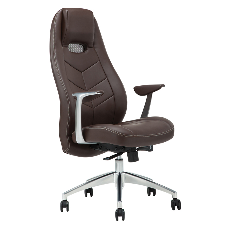 Кресло руководителя Helmi HL-E34 "Synchro Business", экокожа коричневая, синхромеханизм, алюминий, до 150кг